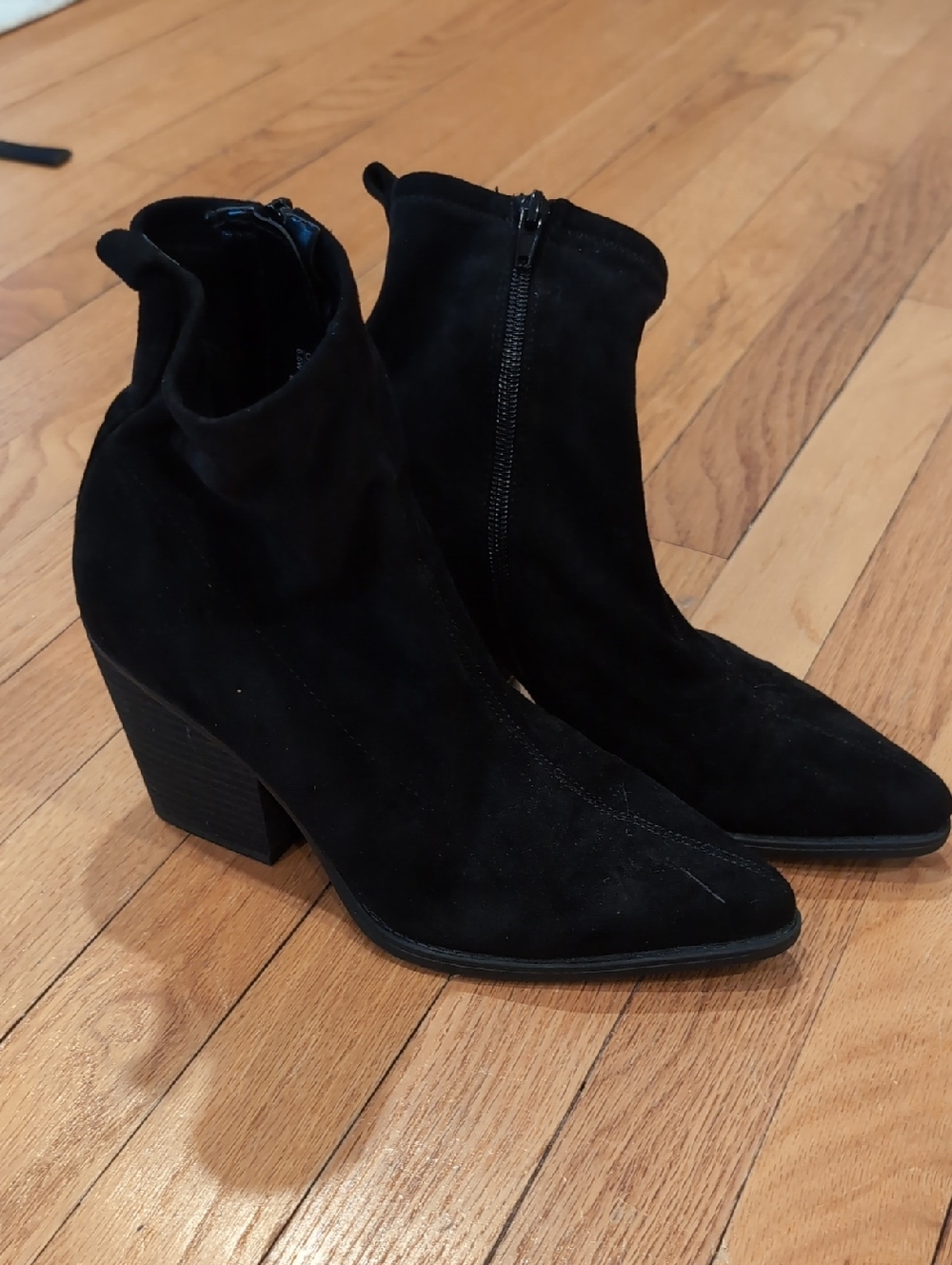 Naturalizer Black Suede Ankle Booties with Block Heel